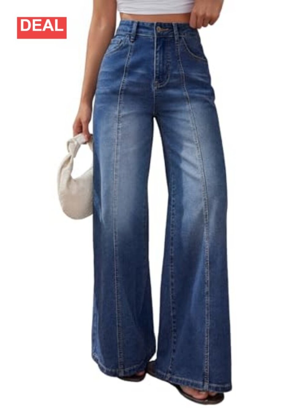 Wide Leg Baggy Jeans High Waisted Front Seam Pants